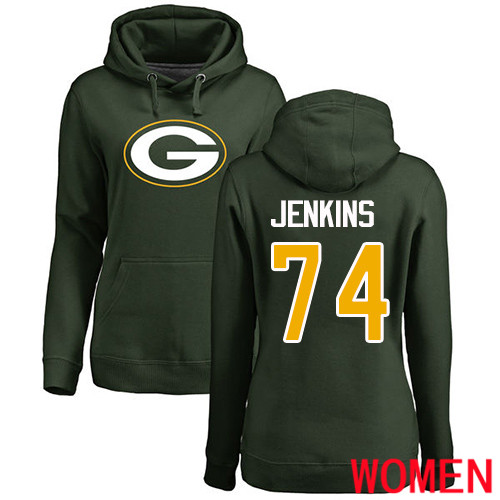 Green Bay Packers Green Women #74 Jenkins Elgton Name And Number Logo Nike NFL Pullover Hoodie Sweatshirts